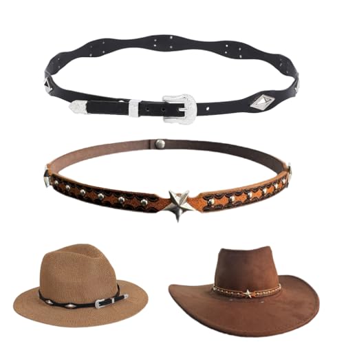 GUSTAVE® 2Pcs Hat Bands for Cowboy Hat Leather Western Hatband for Men Women GUSTAVE® 2Pcs Hat Bands for Cowboy Hat Leather Western Hatband for Men Women